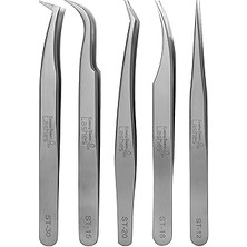 Mey İthalat Existing Beauty 5 Adet Kirpik Uzatma Cımbızı Kendin Yap Hassas Set, Kavisli Hacimli Kirpik Cımbızı - Küme Uygulaması ve Kirpiklerin Çıkarılması, Paslanmaz Çelik