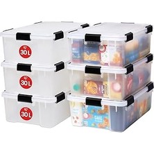 Mey İthalat Iris Ohyama Hava Geçirmez Plastik Saklama Kutuları, Kapaklı, 30 L, 6'lı Set, Şeffaf, Hermetik Su Geçirmez Kilit, Sağlam Yaylı Kilitler, Istiflenebilir, Toz Koruması, Bpa Içermez, At-Ls