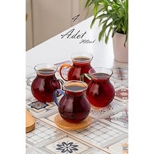 Mey İthalat Porsima LM-0035 Ehli Keyf 4 Parça 4 Kişilik Çay Seti – 200 ml Borosilikat Cam Kulplu Tombik Bardak Takımı