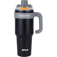 Mey İthalat Coofbe 42 Oz 6 Katman Paslanmaz Çelik Termos 1250ML Çift Içim Modlu Pipetli Termos Çift Katman Çelik Termos Mug Siyah