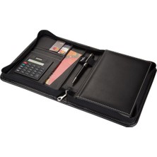 Mey İthalat 2k 5220 Ajanda Tarihsiz 14X20 Kareli 160 Yaprak Defterli Hesap Makineli Fermuarlı Organizer,siyah