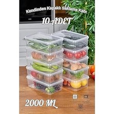 Mey İthalat Arel - 10'lu Set Yandan Açılır Kapaklı Saklama Kabı, 10 Adet 2000ML Dikdörtgen Şeffaf Kendinden Kapaklı Saklama Kabı, Bpa Içermez, Buzdolabı, Dondurucu ve Dolap Organizeri