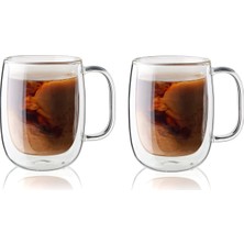 Mey İthalat Zwilling Sorrento Çift Camlı Kulplu 2'li Kahve Bardağı Seti, 355 Ml, Cam, Şeffaf Cam
