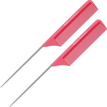 Mey İthalat 8,8 Inç Pembe Metal Kuyruk Tarağı (2 Paket) Karbon Fiber ve Paslanmaz Çelik Kılkuyruk | Hafif | Tüm Saç Tipleri Için Sıçan Kuyruğu Şekillendirici Taraklar | Ince Diş Alay Tarak Seti