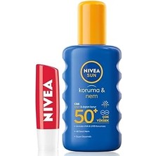Mey İthalat Nivea Güneş Koruyucu & Nemlendirici Sprey Gkf 50 200 ml + Nivea Fruity Shine Çilek Dudak Kremi