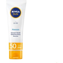 Mey İthalat Nıvea Sun Spf 50 Hassas Yatıştıran Nemlendirici Güneş Yüz Kremi 50 Ml, Çok Yüksek Güneş Koruyucu,güneş Alerjisine Karşı Koruma,yağsız Cilt Hissi