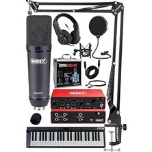 Mey İthalat Midex Midi Paket-6 Stüdyo Ekipmanları Seti Ses Kartı Midi Klavye Mikrofon Kulaklık
