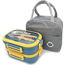 Mey İthalat Valkyrie 304 Çelik Bölmeli Lunch Box Seti | Termal Çantalı, Bölmeli, Çatal Kaşıklı, Sızdırmaz Yemek Kabı Sarı-Yeşil