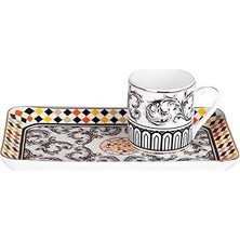 Mey İthalat Lucky Art Margery Bone Tepsili Kahve Fincan Seti