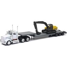 Mey İthalat New-Ray 1:43 Ölçekli Kenworth W900 Lowboy Römork Inşaat Ekskavatörlü