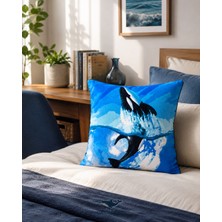 Orcadeco -Orka Desenli Dekoratif Kırlent Kılıfı Mavi Deniz Temalı Modern Yastık Kılıfı 45X45
