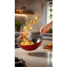 Bonera Pro Plus 24 cm Wok Tava Kırmızı - Yanmaz Yapışmaz Titanyum Kaplama