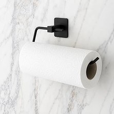 Mey İthalat Kendinden Yapışkanlı Kağıt Havluluk ve Rulo Havlu Askısı - Deliksiz Montaj, Paslanmaz Metal, Mat Siyah - Mutfak ve Banyo Için Duvara Monte Havluluk Aparatı