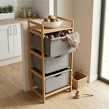 Mey İthalat Deconox Doğal Bambu 3 Katlı Organizer Raf 43X33X98 cm - Çok Amaçlı Banyo Mutfak ve Balkon Düzenleyici
