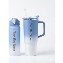 Mey İthalat 2’li Matara ve Pipetli Mug Bardak Seti – 900 ml Spor Suluk + 1500 ml Pipetli Termal Mug Bardak, Günlük Kullanım Için Içecek Seti
