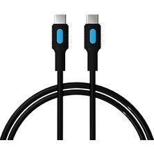 Mey İthalat Coral Type C-C Power Delivery Hızlı Şarj Kablosu, Siyah Kablo, Mavi/siyah Uçlar (120 Cm)