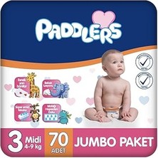 Mey İthalat Paddlers Bebek Bezi 3 Numara Midi (4-9 Kg) 70 Adet – Jumbo Paket