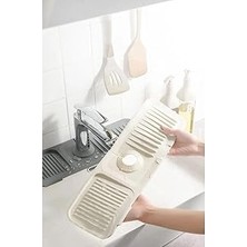 Mey İthalat Elastik Musluk Matı Su Tutucu Düzenleyici Kaydırmaz Taban Organizer Mutfak Banyo Lavabo, Krem