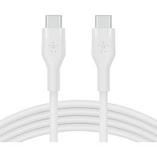 Mey İthalat Belkin MacBook Pro, iPad Pro, Galaxy S21, Ultra, Plus ve Diğer Aygıtlar Için Güç Dağıtımı Pd ile Hızlı Şarj Için Boostcharge Flex Silikon Usb-C - Usb-C Kablosu 1 M Usb-If Sertifikalı - Beyaz