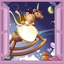 Mey İthalat Çocuk Odası Bebek Odası Pencere Poster Duvar Kağıdı At ve Kız