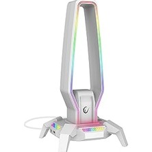 Mey İthalat Rampage RM-H27 Igrıs Type-C Rgb Beyaz Kulaklık Standı, 3 USB 2.0 Portlu, 3.5 mm Ses Girişli Oyuncu Kulaklık Askısı