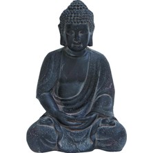 Mey İthalat Büyük Beyaz Yıkanmış Siyah Kil Buda Heykeli Masa Dekoru, 8" x 12"