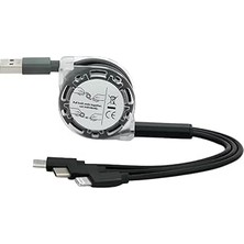 Mey İthalat Lunatic 0260 USB To Type-C Micro USB Lightning Çoklu Şarj Kablosu Universal Makaralı 3'ü 1 Arada