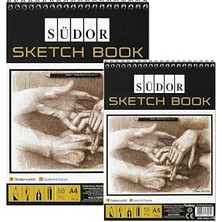 Mey İthalat Südor Sketch Book Telli 2 Adet Eskiz Defteri A4 ve A5 100 Gr. 50 Yaprak Karakalem Çizim Defterleri