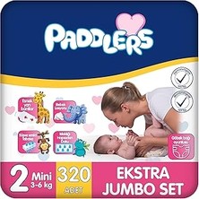 Mey İthalat Paddlers Bebek Bezi 2 Numara Mini (3-6 Kg) 320 Adet – Ekstra Jumbo Set