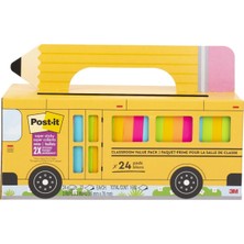 Mey İthalat Post-It Süper Yapışkan Notlar Değer Paketi, 24 Ped, Kullanışlı Okul Otobüsü Taşıma ve Saklama Çantası, 2x Yapıştırma Gücü, 3x3 Inç, Parlak Renkler (Turuncu, Pembe, Mavi, Yeşil, Sarı), Geri