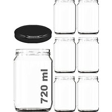 Mey İthalat Afracam 720 ml Şeffaf Kavanoz 720 cc Konserve Metal Siyah Kapaklı Cam Kavanoz 6 Adet