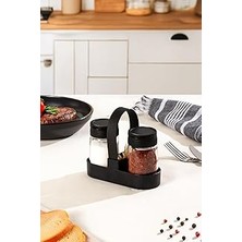 Mey İthalat Porsima 00467 Siyah Drop 2li Standlı Tuzluk Biberlik Seti - 100ML