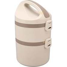 Mey İthalat Vagonlife Bento 1800ML Lunchbox 2 Katlı 4-6 Saat Sıcak/soğuk Termos Özellikli Çelik Sefer Tası Yemek Kutusu (Bej)