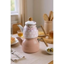 Mey İthalat Bambum Unique - Bambu Kulplu Emaye Çaydanlık Takımı Pembe