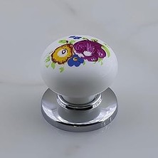 Mey İthalat BADEM10 Polimer Düğme Kulp Çiçek Desenli Krom Tablalı Dolap Mobilya Mutfak Dolabı Çekmece Dolap Kulpu Kulbu