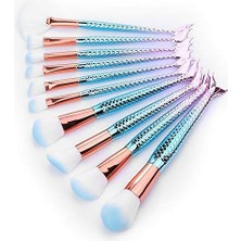 Mey İthalat Denizkızı Mavi Makyaj Fırça 10 Lu Set Güzellik Kozmetik Ekipmanları