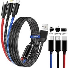 Mey İthalat Hızlı Şarj ve Data Aktarım Kablosu, 60W - 3A USB A, Type C (Usb C), Micro Usb, Lightning Uyumlu 3 Ü 1 Arada Çoklu Kablo