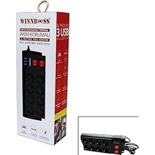 Mey İthalat Chermik WINNBOSS-3411 8'li Termal Akım Korumalı Usb'li Uzatma Kablosu, 2 Metre, CHRMK6146, Siyah, Erkek