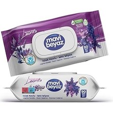 Mey İthalat Mavi Beyaz Islak Havlu Çiçek Seri Lavanta 90 Lı