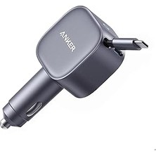 Mey İthalat Anker Nano Usb-C Araç Şarj Cihazı, 75W, Ultra Kompakt Type-C Hızlı Şarj Cihazı, Entegre Geri Çekilebilir Kablo, Gri - A2738