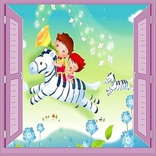 Mey İthalat Çocuk Odası Bebek Odası Pencere Poster Duvar Kağıdı At Çocuklar