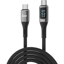 Mey İthalat Juo 60W Dijital LED Ekranlı Örgülü USB Type-C To Type-C Hızlı Şarj ve Data Kablosu 1 Metre