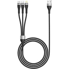 Mey İthalat Zore Zr-43 3in1 Usb-A To Lightning – Type-C – Micro Şarj ve Data Kablosu 20W 1.5m Siyah