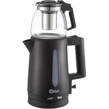 Mey İthalat Kiwi KTM-2907 Çay Yapma Makinesi, 1.8 L Kettle ve 0.9 L Demlik Kapasitesi, Siyah
