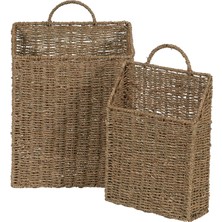 Mey İthalat Household Essentials ML-5613 Deniz Yosunundan Duvar Sepeti Seti, Kahverengi, 2 Parça