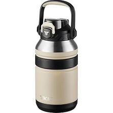 Mey İthalat Tkk Mega Boy 1500ML Pipetli/pipetsiz Kullanım Askılı Paslanmaz Çelik Termos Matara (Bej)