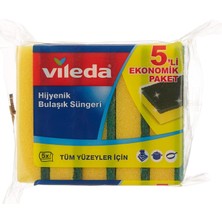 Mey İthalat Vileda Düz Hijyenik Bulaşık Süngeri, 5'li Ekonomik Paket, Yeşil