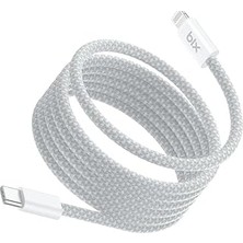 Mey İthalat Bix T4CL-WT 1 Metre Beyaz 27W Type C To Lightning Şarj Kablosu, Manyetik Tasarımlı Örgülü Hızlı Şarj ve Data Kablosu, (Tüm Lightning iphone ve ipad ile Tam Uyumluluk) (Beyaz)