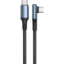 Mey İthalat 90 Derece Açılı USB Type-C Şarj Kablosu, Oyun Için Uyumlu, Dayanıklı Örgülü Kablo, Bükülmeyi Önleyen Tasarım, Type-C To Type-C 60W