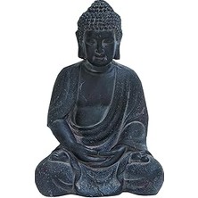 Mey İthalat Büyük Beyaz Yıkanmış Siyah Kil Buda Heykeli Masa Dekoru, 8" x 12"